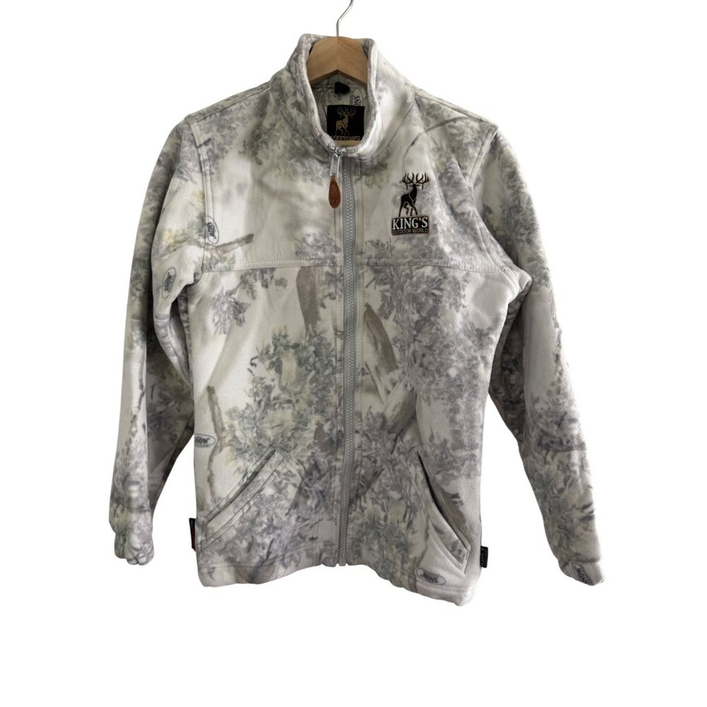 Vintage Kings Outdoor World Snow Camo Fleece Jacket 18-20 Youth Size Full-Zip 10